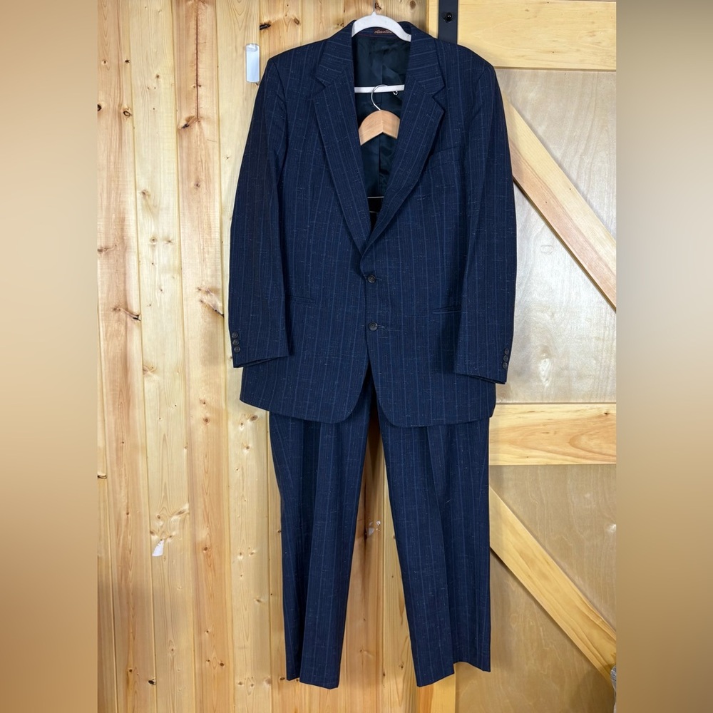 Chaps Ralph Lauren VTG Mens Blue Pant Suit Linen Wool Size 44W38 Regular Classic